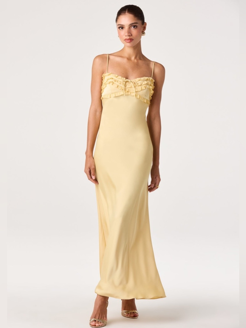 ASTR Yellow Jade Ruffle Trim Maxi Dress - NWT - Size xsmall
